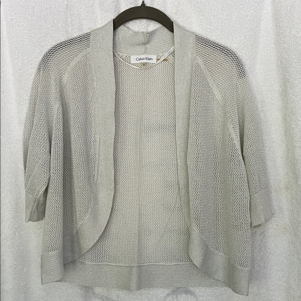 Calvin Klein Metallic Gray Open Cardigan